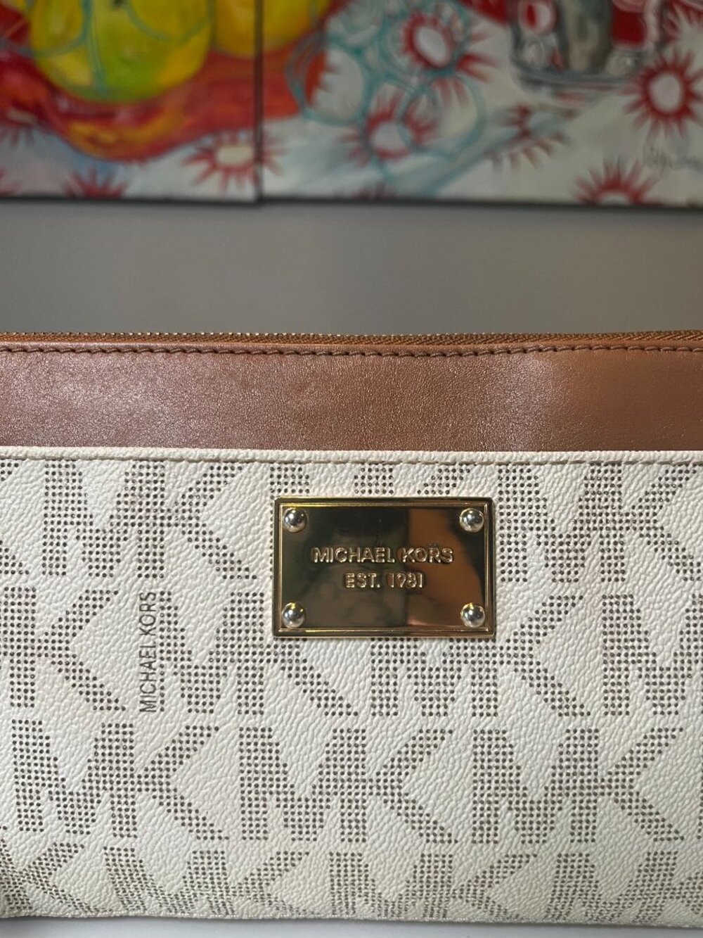 Michael Kors Jet Set Vanilla Brown Wristlet Clutch - Picture 2 of 9